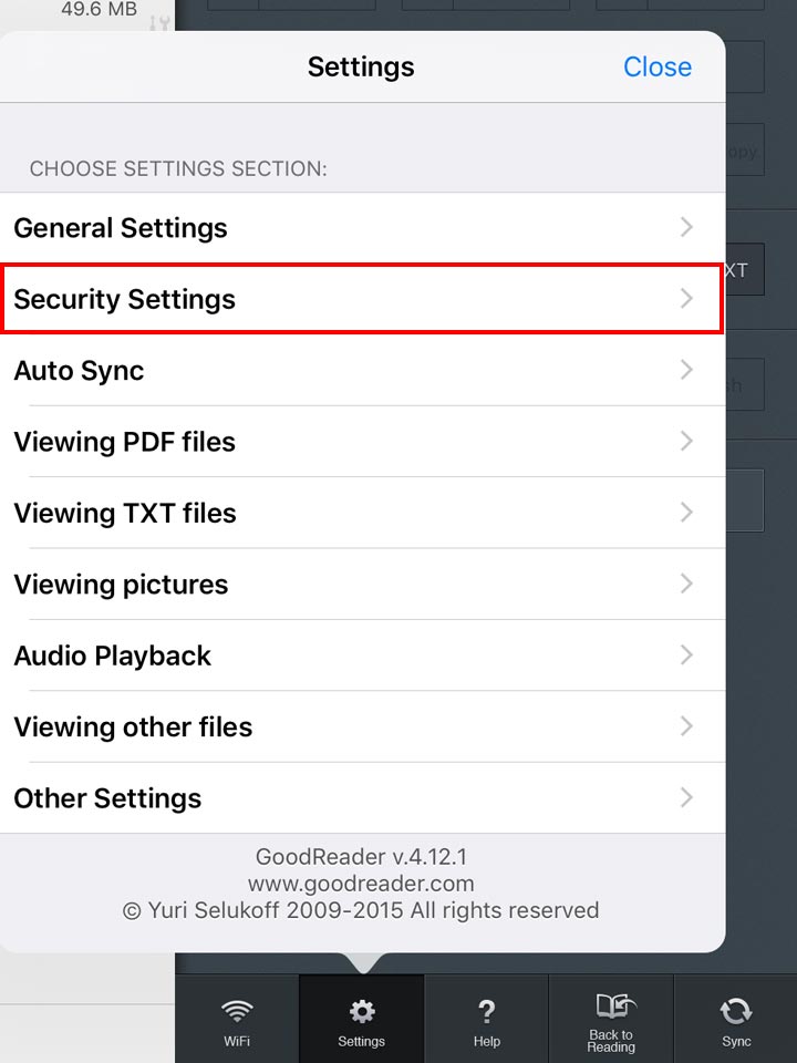 Security Settings_iOS GoodReader画面